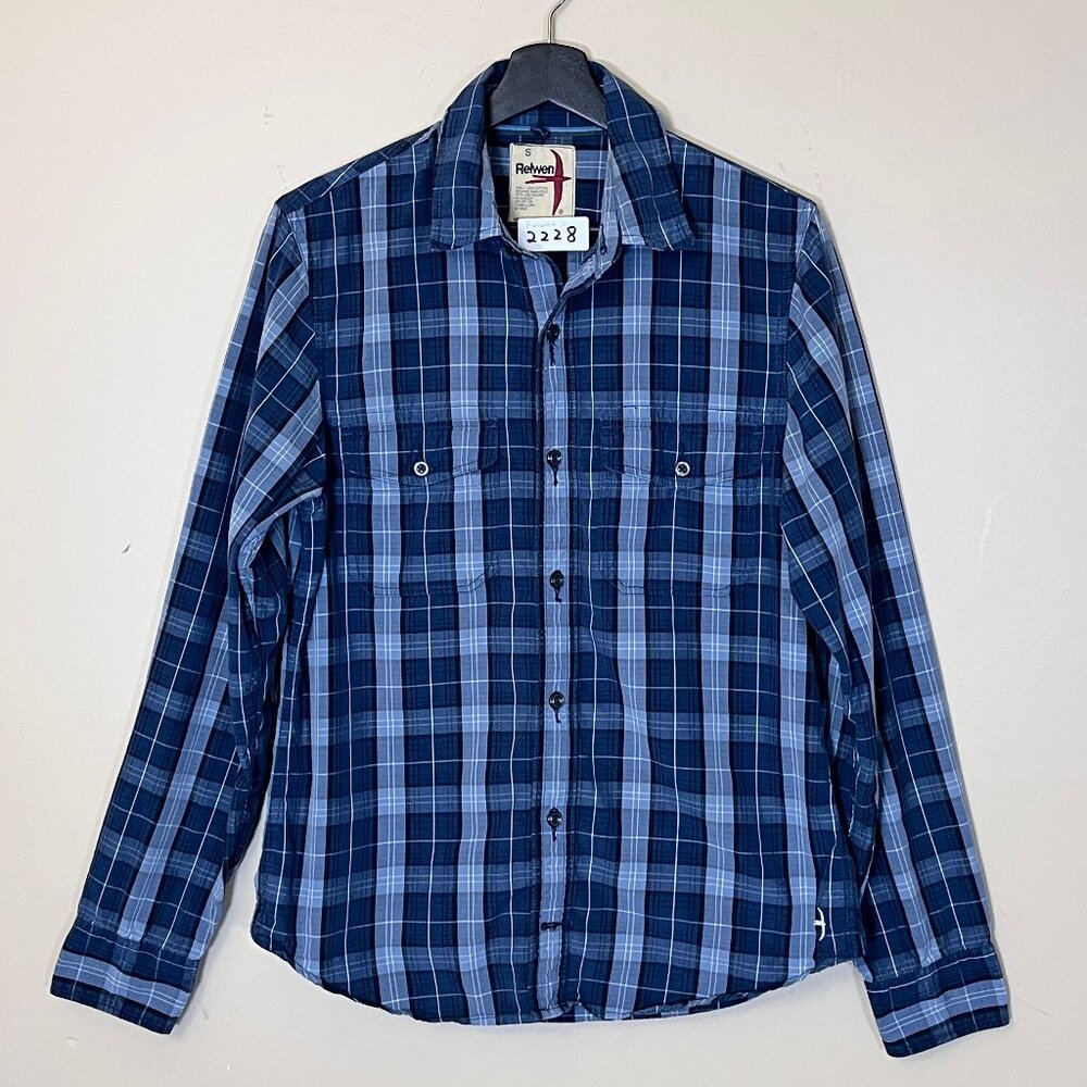Relwen Plaid Cotton Button Up Long Sleeve Shirt - Men's Size S - Blue